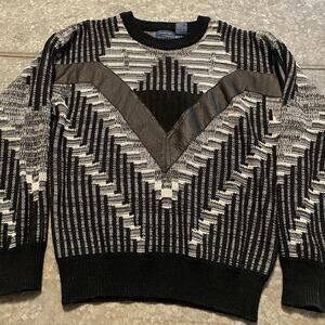 Vintage Grandpa Dad Knit Leather Sweater Large Cambridge Classics Coogi Style